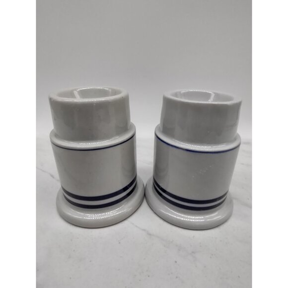 2 Vintage Dansk Blue Hurricane Lamp Votive Candle Holders Stripe No Globes *READ - Picture 2 of 11